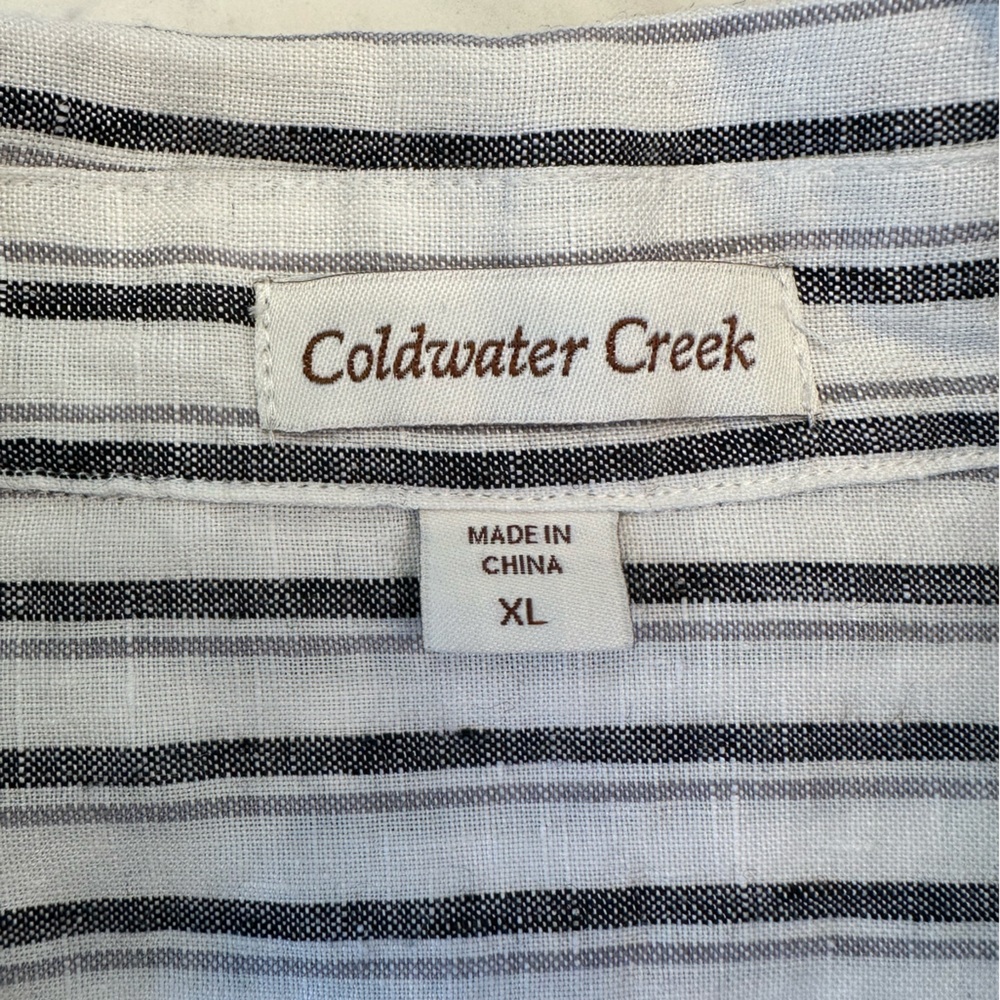 Coldwater Creek Womens Gray Striped 100% Linen 3/4 Sleeve Shirt XL Lagenlook Top - Picture 5 of 11
